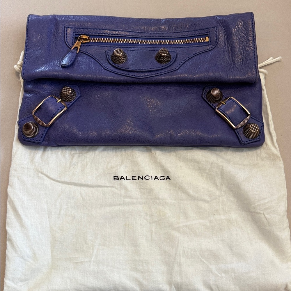 Balenciaga Purple Clutch with Gold Accents